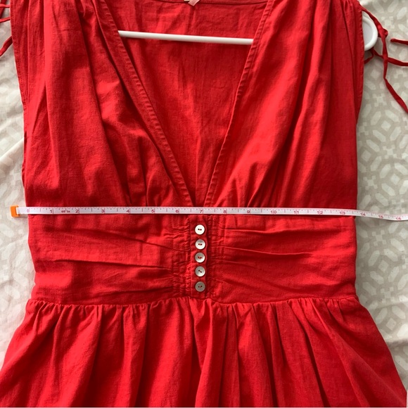 Free People | Red Flare Linen Mini Dress Deep V-cut | Size XS - Picture 11 of 12